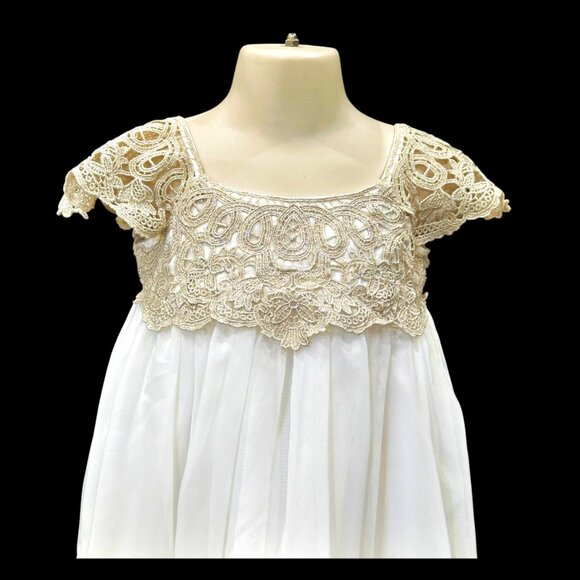 Davids Bridal Metallic Crochet and Chiffon Flower Girl Dress Size 2T Soft White - Picture 4 of 10